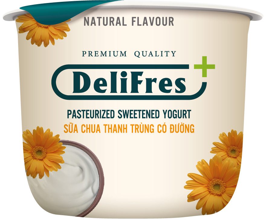 Hộp sữa chua thanh trùng DeliFres+: không con bò, không đồng cỏ, bao bì anh Tuyên chủ ý làm cho ngang tầm hàng cao cấp châu Âu.